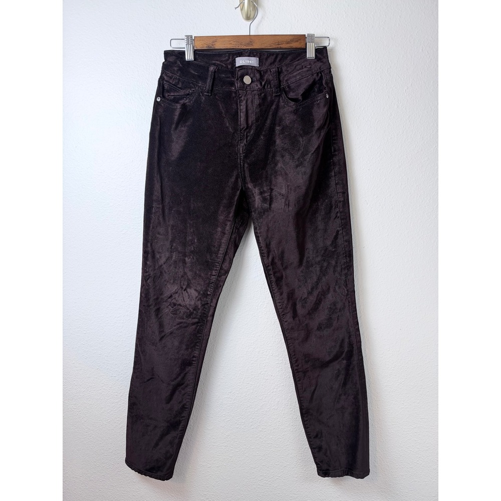 DL1961 Womens Velvet Skinny Pants Dark Plum Burgundy Size 28 High Rise Stretch